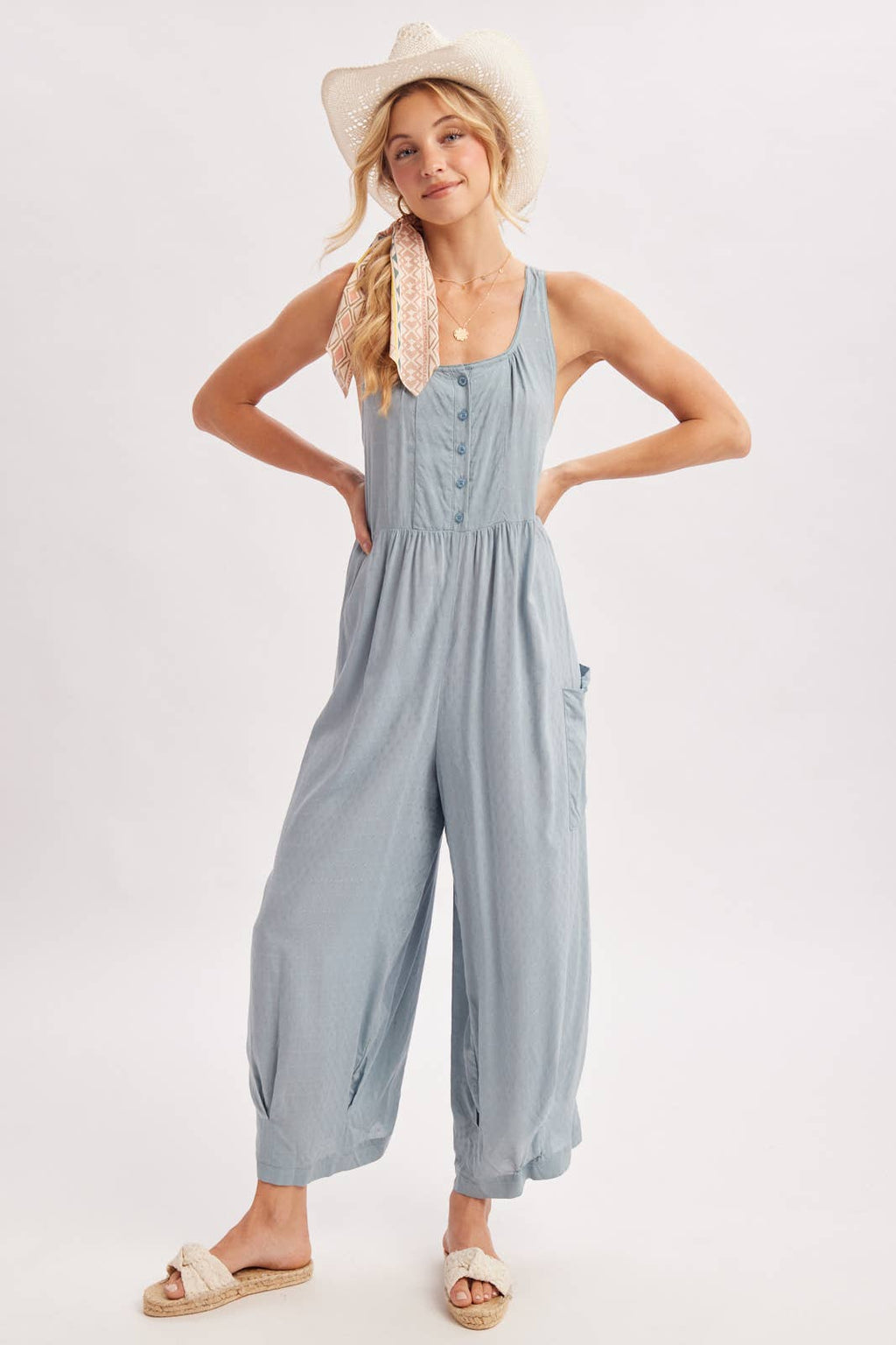 BOHO CROSS-BACK RELAXED SLEEVELESS JUMPSUIT
