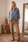 Mineral Washed Tencel Ruffle Hem Shirt