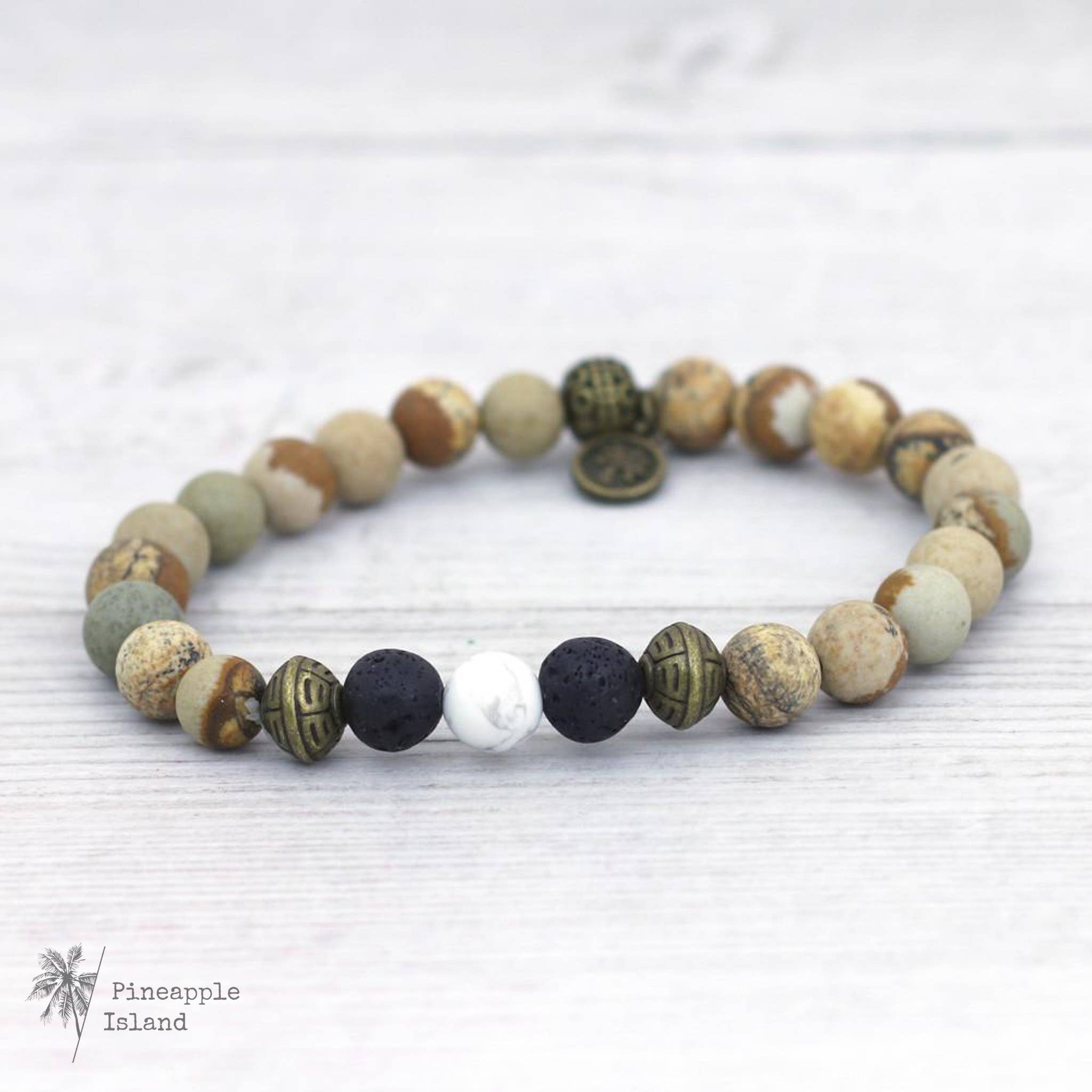 Natural Stone & Brass Bead Bracelet, by Pineapple Island