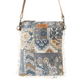 Loom Tapestry vintage crossbody Bag for Women in indigo with fringe detail