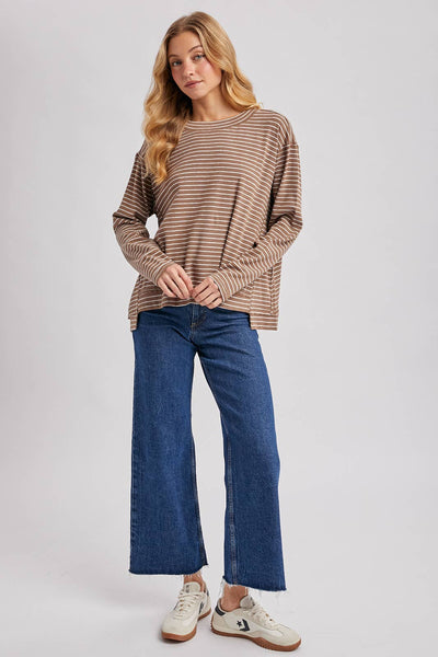 STRIPED CREW NECK  SLOUCHY KNIT TOP