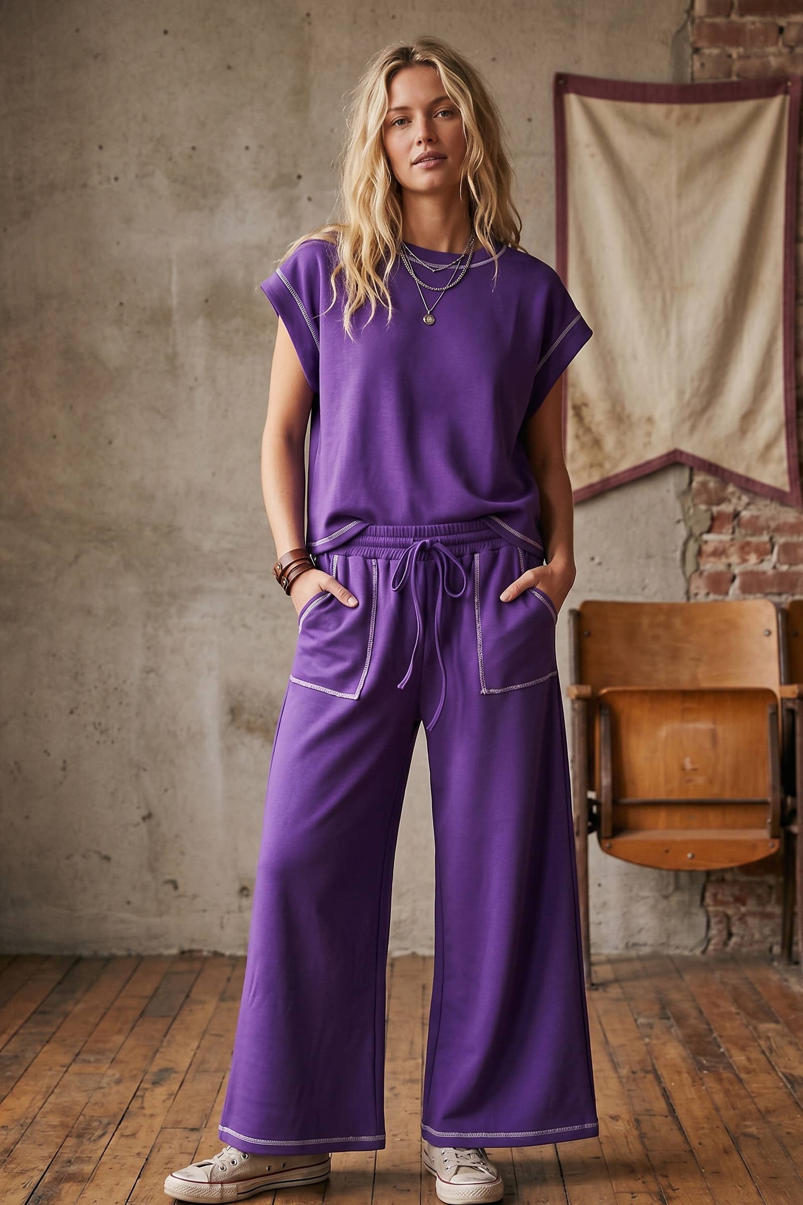 (Original Design) Scuba Contrast Stitch Lounge Set