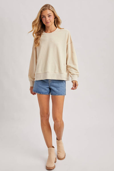 WASHED OVERSIZE KNIT SWEATSHIRT WITH POCKETS