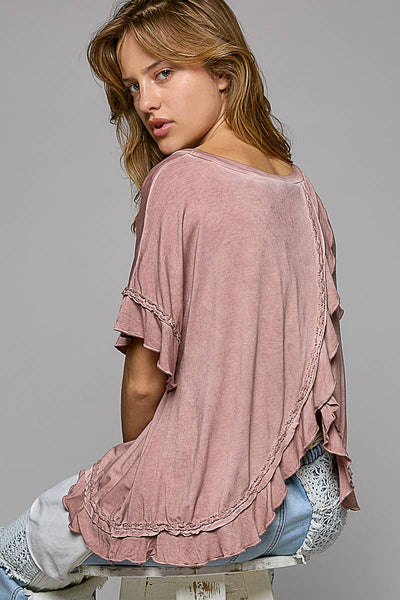 Short sleeve overlay back casual knit top